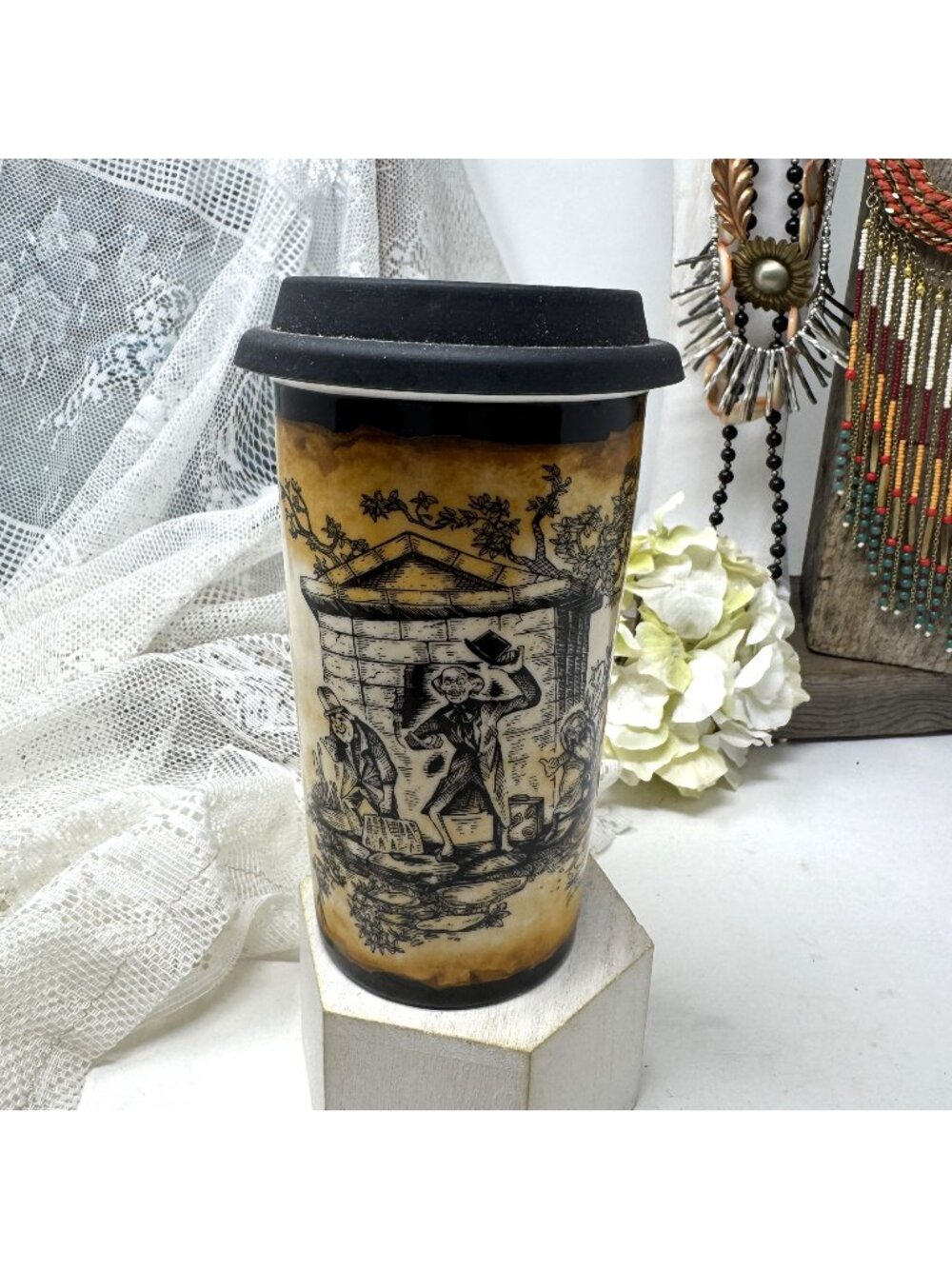 Disney Haunted Mansion "Three Thumbs Up" Ceramic Travel Mug With Silicone Lid